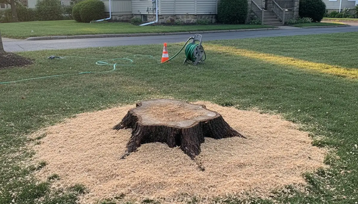 Finished stump grinding and lawn prep after tree removal in Worcester, MA by Chop Chop Tree
