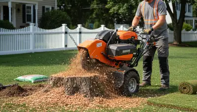 Professional stump grinding removing tree stumps in North Grafton, MA by Worcester tree removal experts