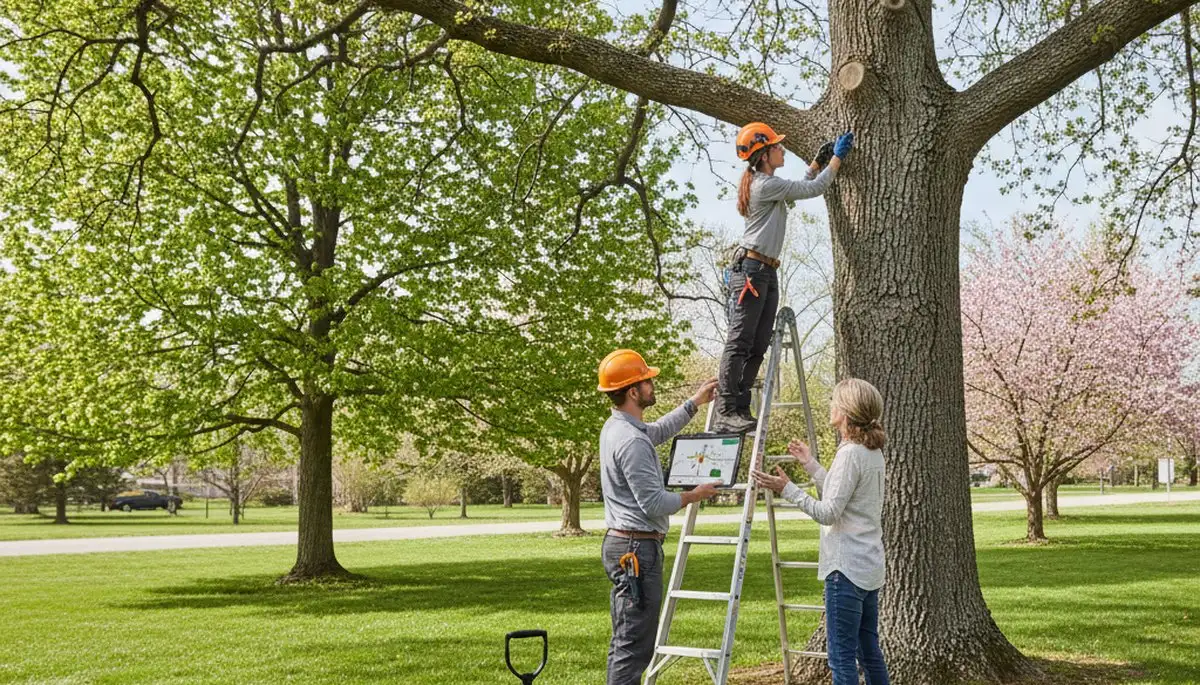 Certified arborist performing tree health assessment for Cherry Valley homeowners near Worcester, MA
