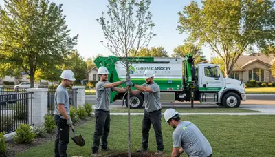 Arborists planting new trees in Worcester MA yard for Chop Chop Tree professional tree services