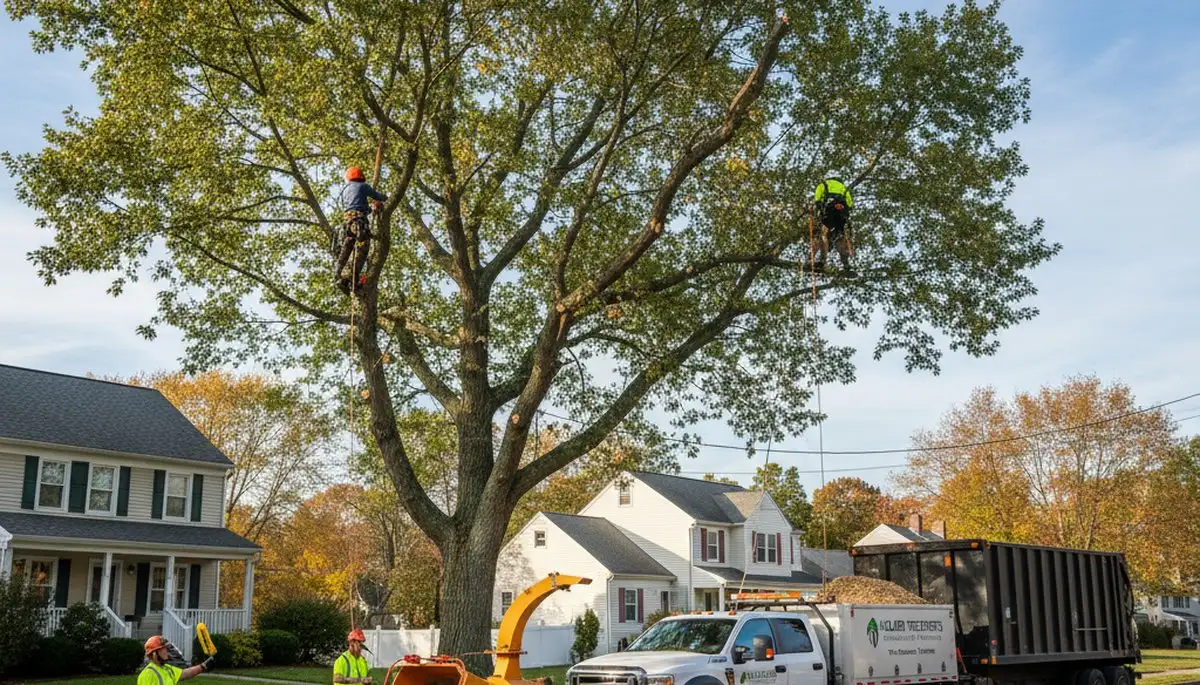 Professional tree removal service in Worcester MA safely cutting and clearing large trees