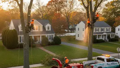 Professional tree removal service in Worcester MA safely clearing large trees for homeowners