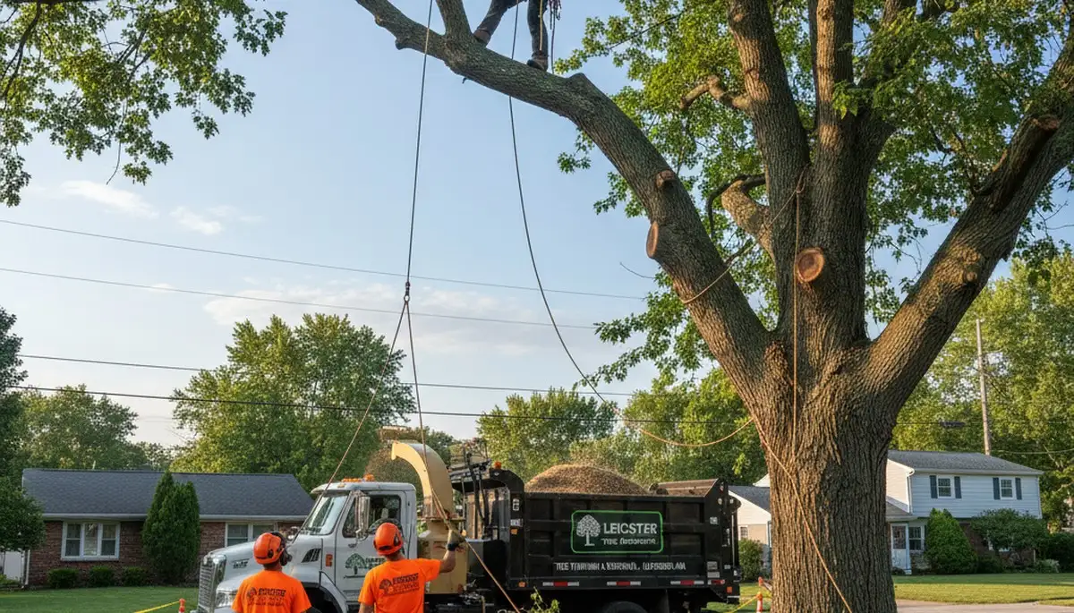 Professional tree removal service in Worcester MA safely cutting and clearing large oak trees